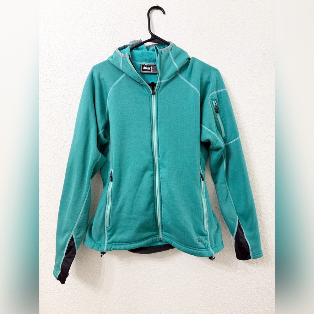 REI Women's Teal Smooth Fleece Jacket with Hood - M